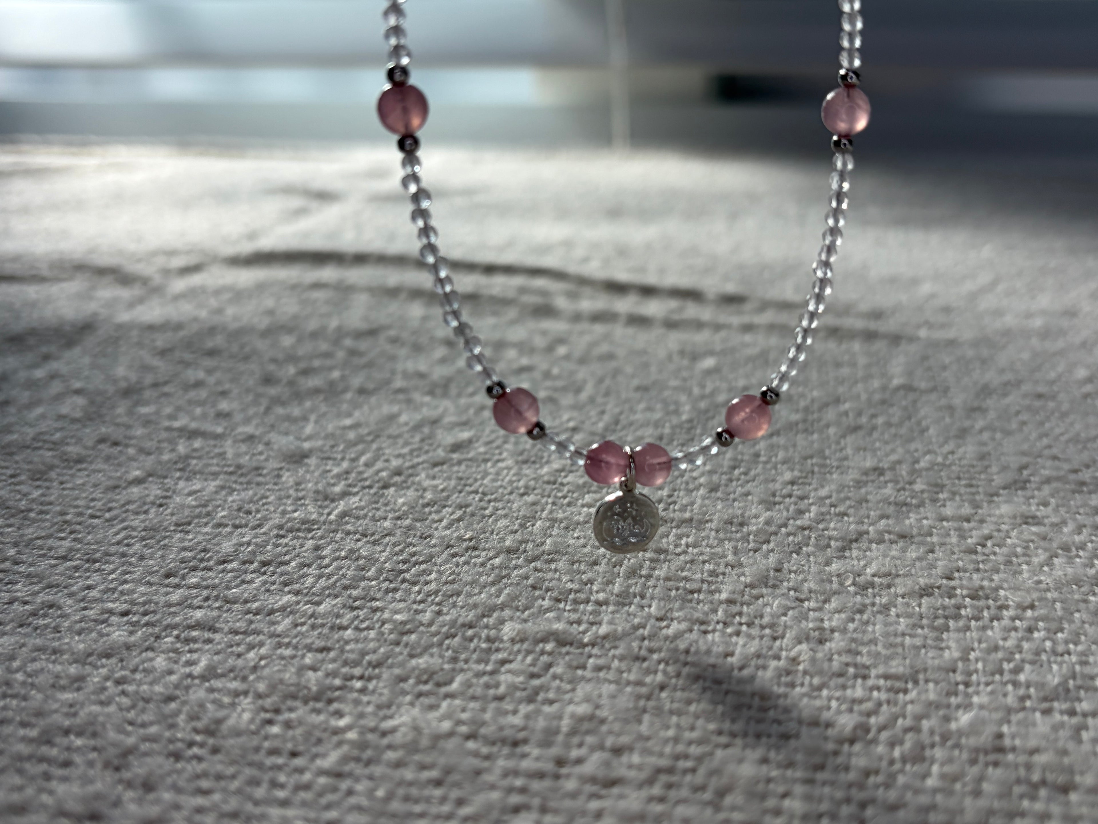 rose quartz logo pendant necklace