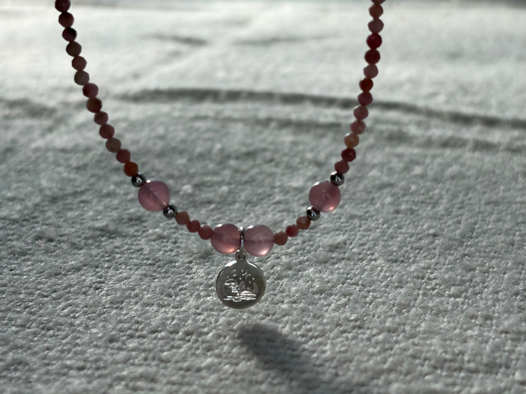 Rhodonite logo pendant necklace
